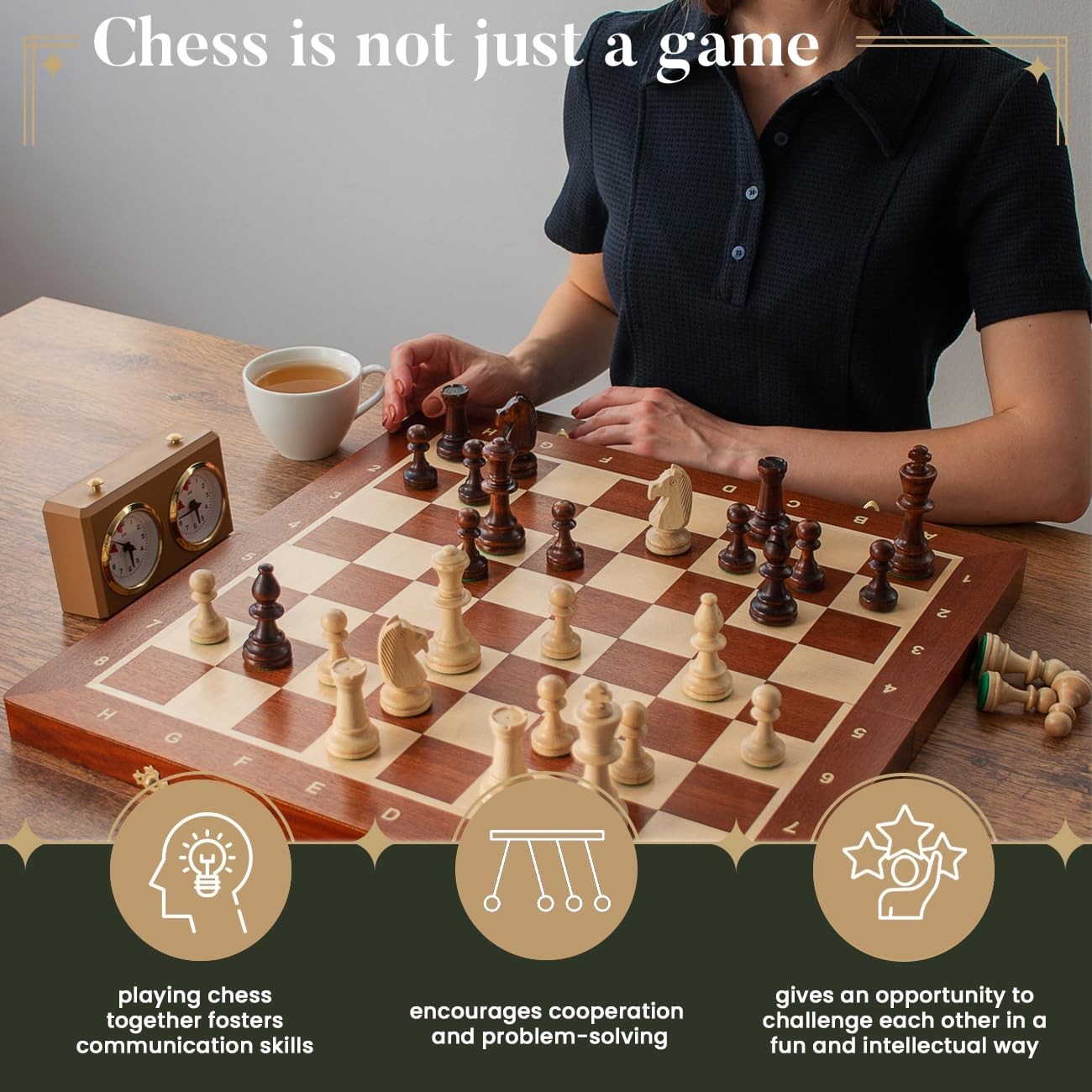 Tournament Wooden Chess Set 48cm Large Foldable Board Staunton No.5 Pieces