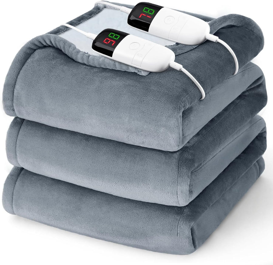 Queen Heated Electric Blanket Dual Control 10 Heat Levels Grey