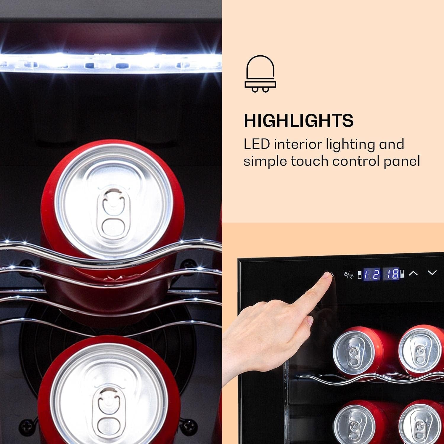 Dual Zone Wine Cooler Fridge 18 Bottle Glass Door LED Touch Control Black