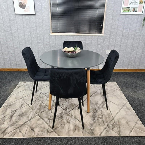 Modern Dining Table Set with 4 Chairs, Round Kitchen Table Set Black
