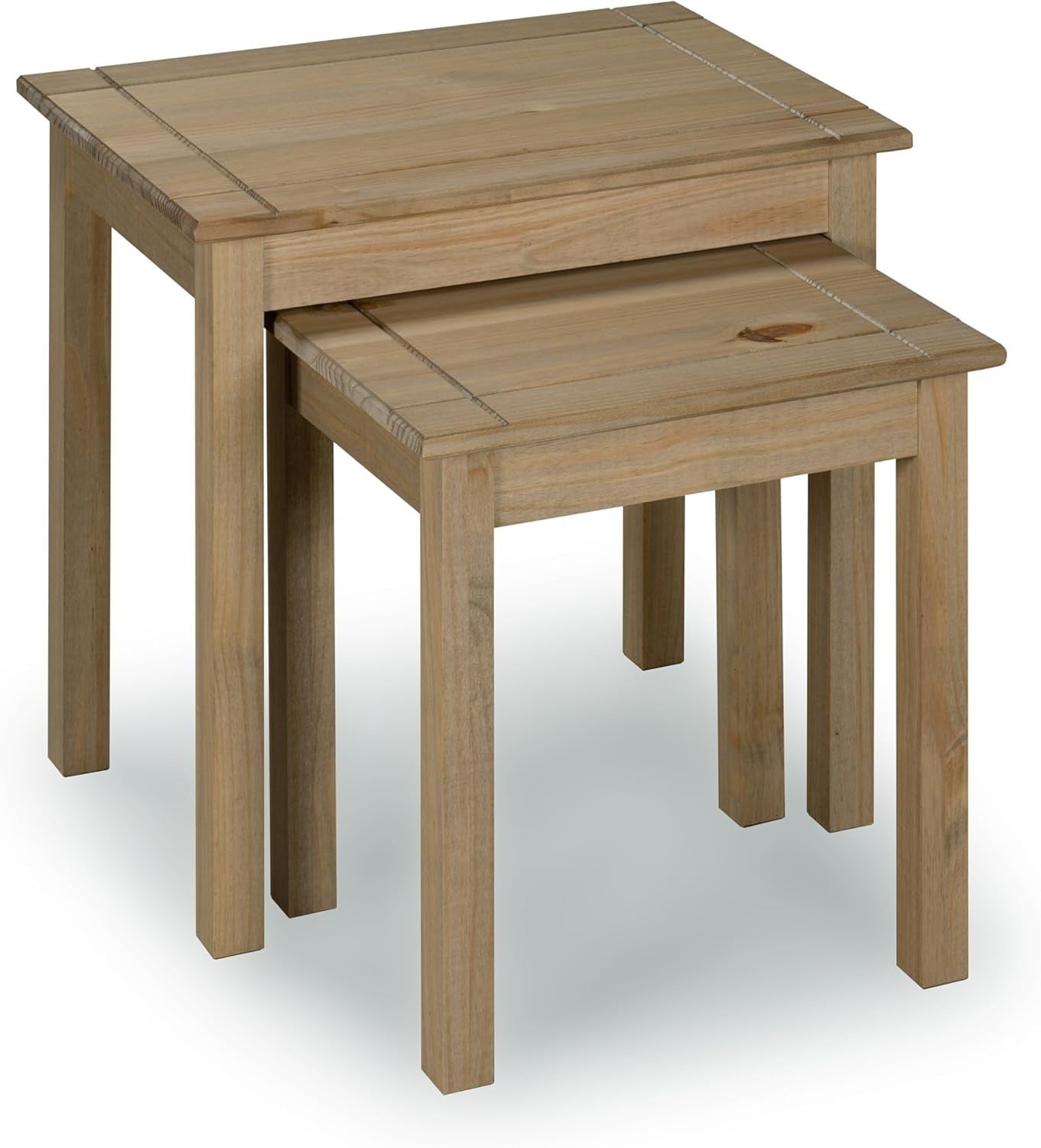 Natural Oak Effect Nesting Coffee Tables Set of 2, Rectangular End Side Display