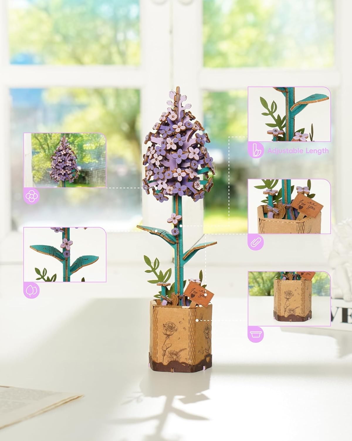 3D Wooden Flower Puzzle Kit for Adults – DIY Bloom Craft Gift Home Décor