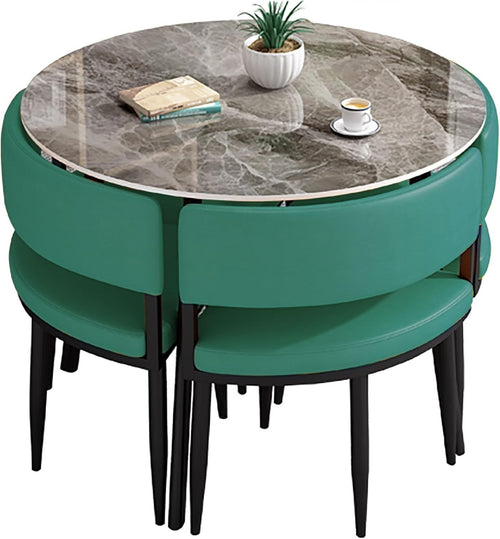 Round 5-Piece Dining Table Set for 4 – Space-Saving Slate Top Table & Chairs