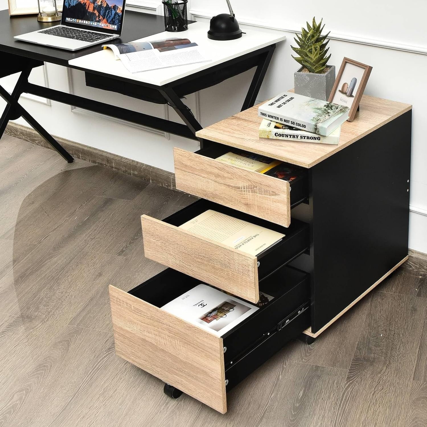 Lockable 3 Drawer Mobile Filing Cabinet Under Desk Office Storage Black