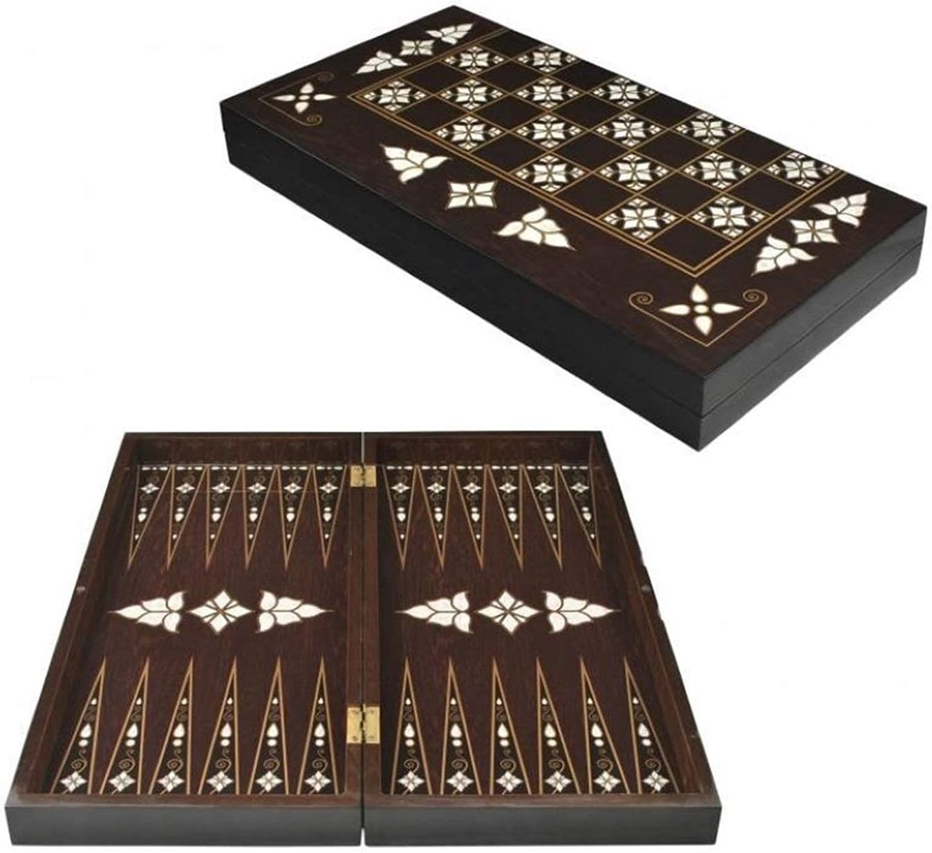 Luxury Wooden Backgammon Chess Set Folding Pearl Inlay Large Board Game