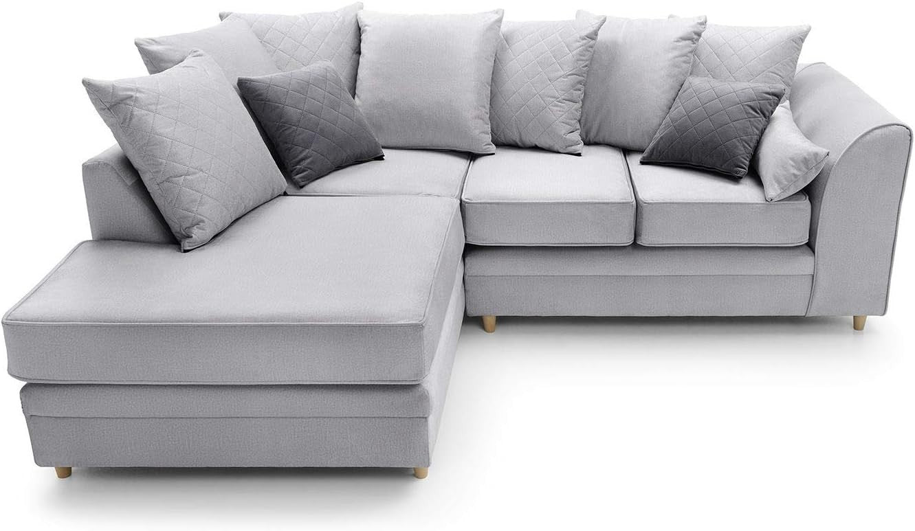 Light Grey L Shape Corner Sofa Velvet Fabric Water Repellent Plush Comfort