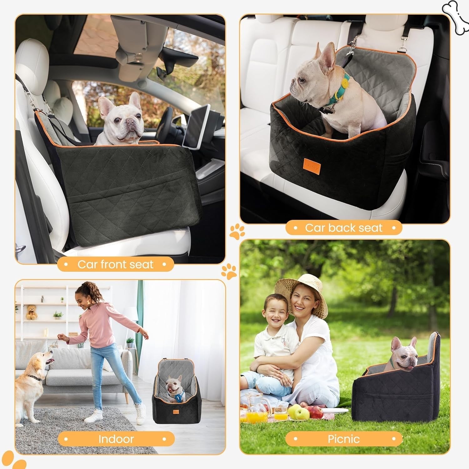 Dog Car Seat Booster Bed Elevated Cushion Safety Leash Pet Travel