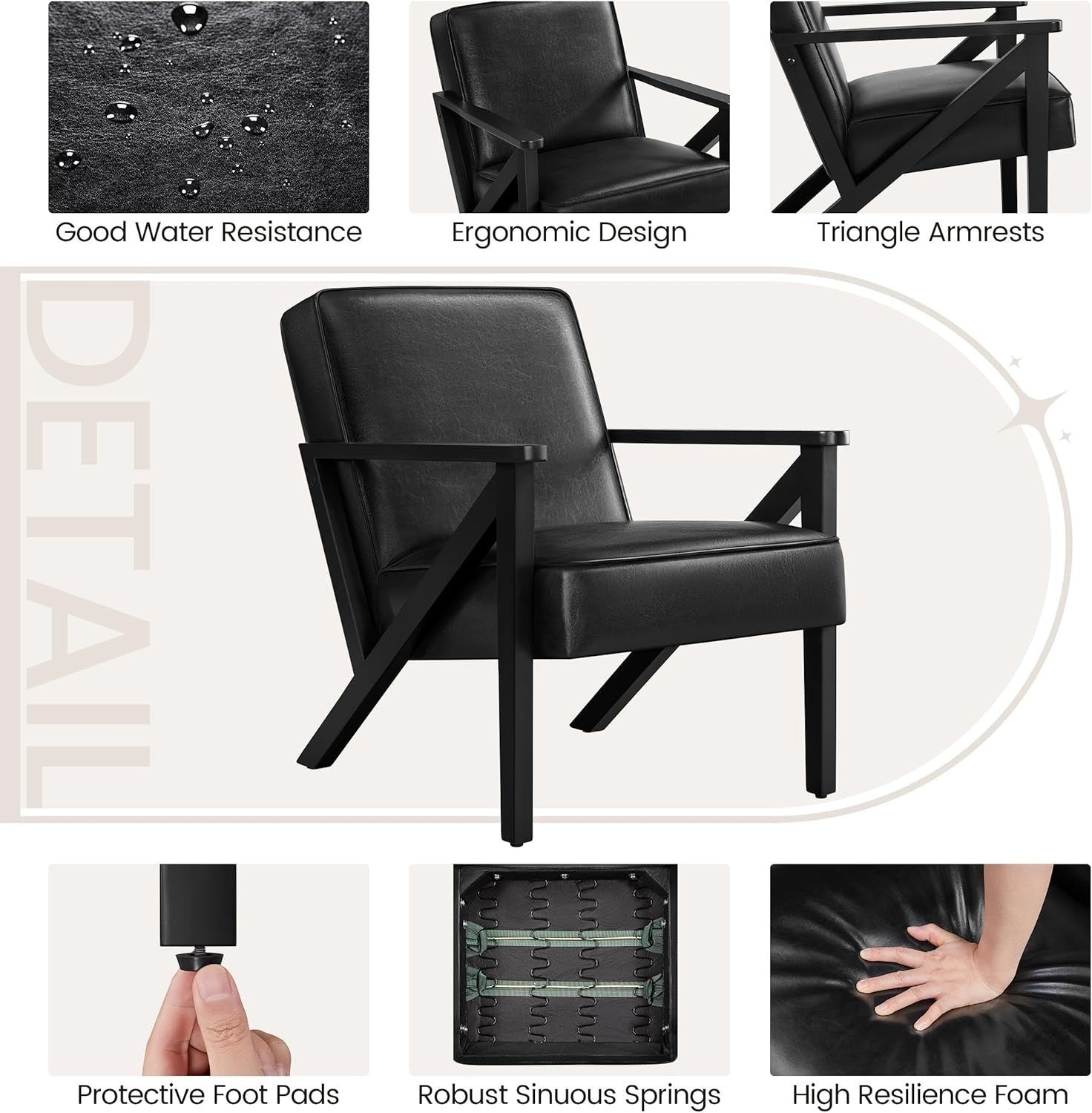 Stylish Black Faux Leather Lounge Armchair for Home