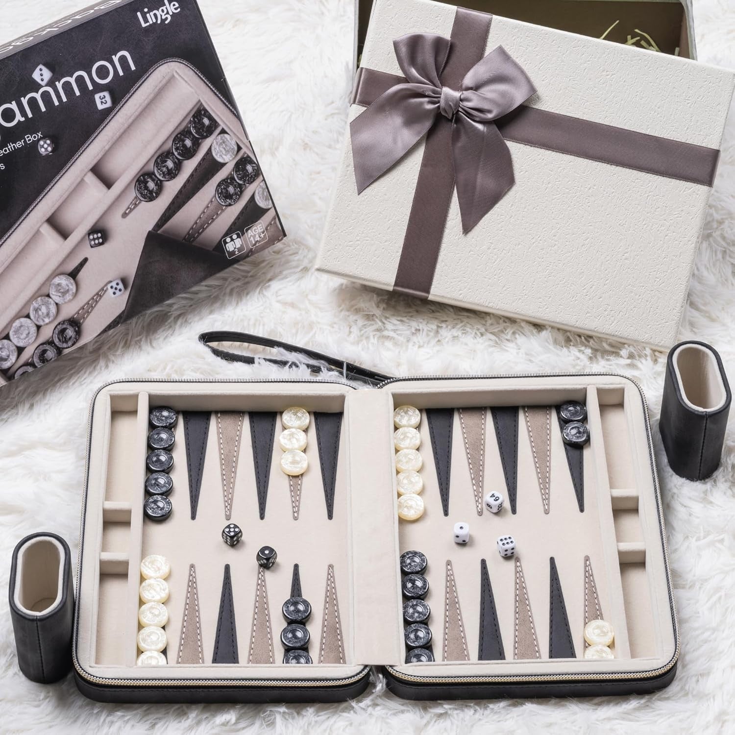 9.4 Inch Travel Backgammon Faux Leather Folding Board Portable Game