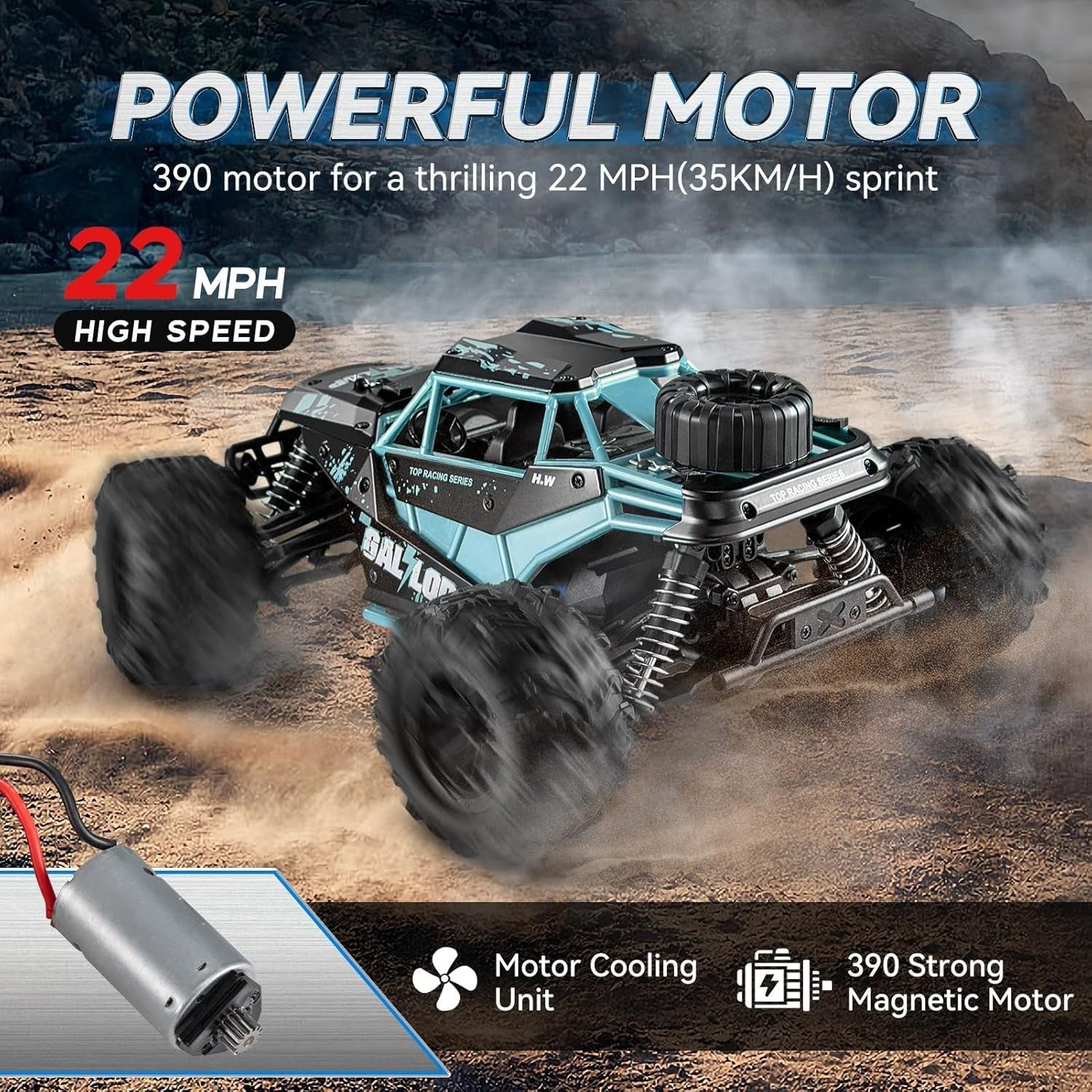 Fast 1:16 RC Truck 4WD 22MPH Off-Road Car with 2 Batteries for Boys 14+