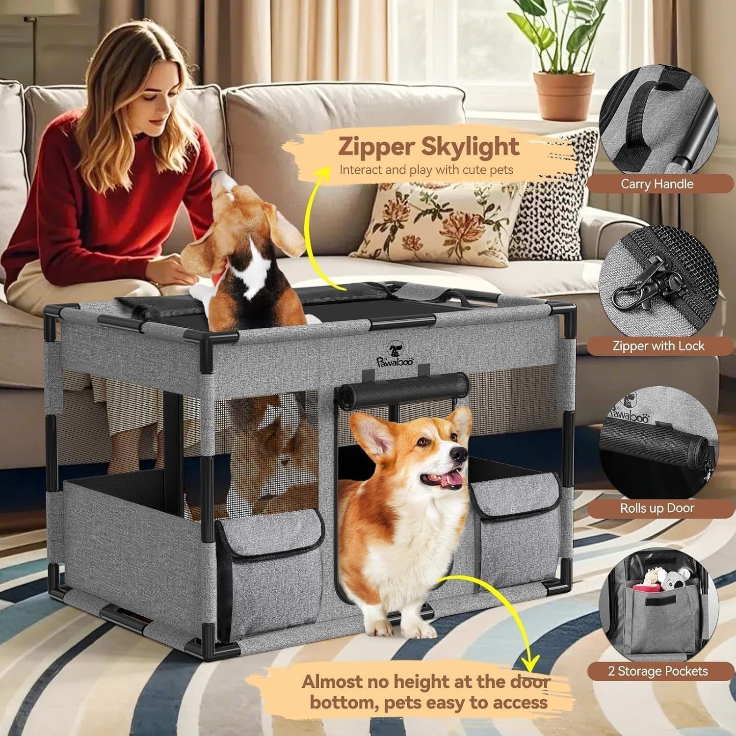 Extra Large Portable Dog Playpen 91x61x61cm Waterproof Breathable Mesh