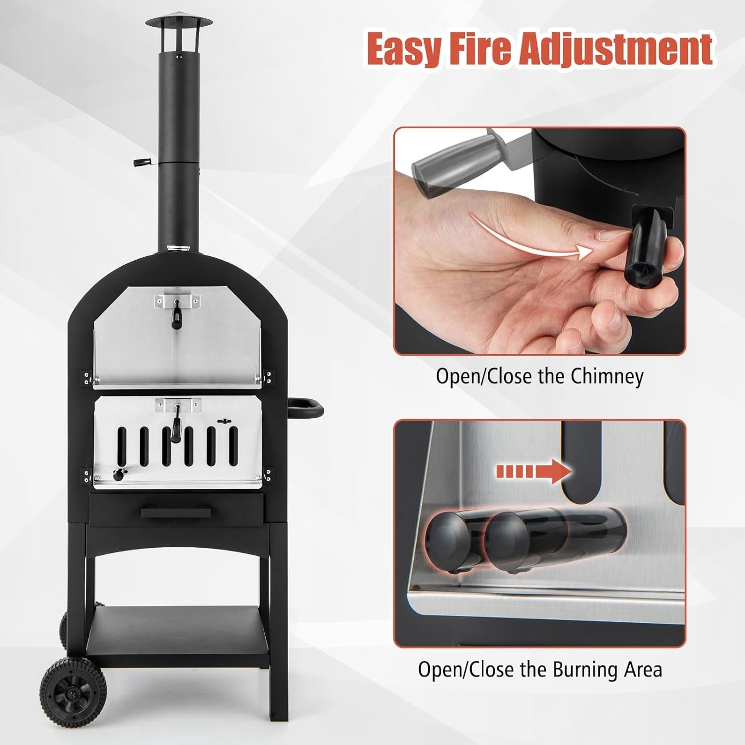 Outdoor Wood-Fired Pizza Oven | Patio BBQ Grill w/ Thermometer, Stone & Cover