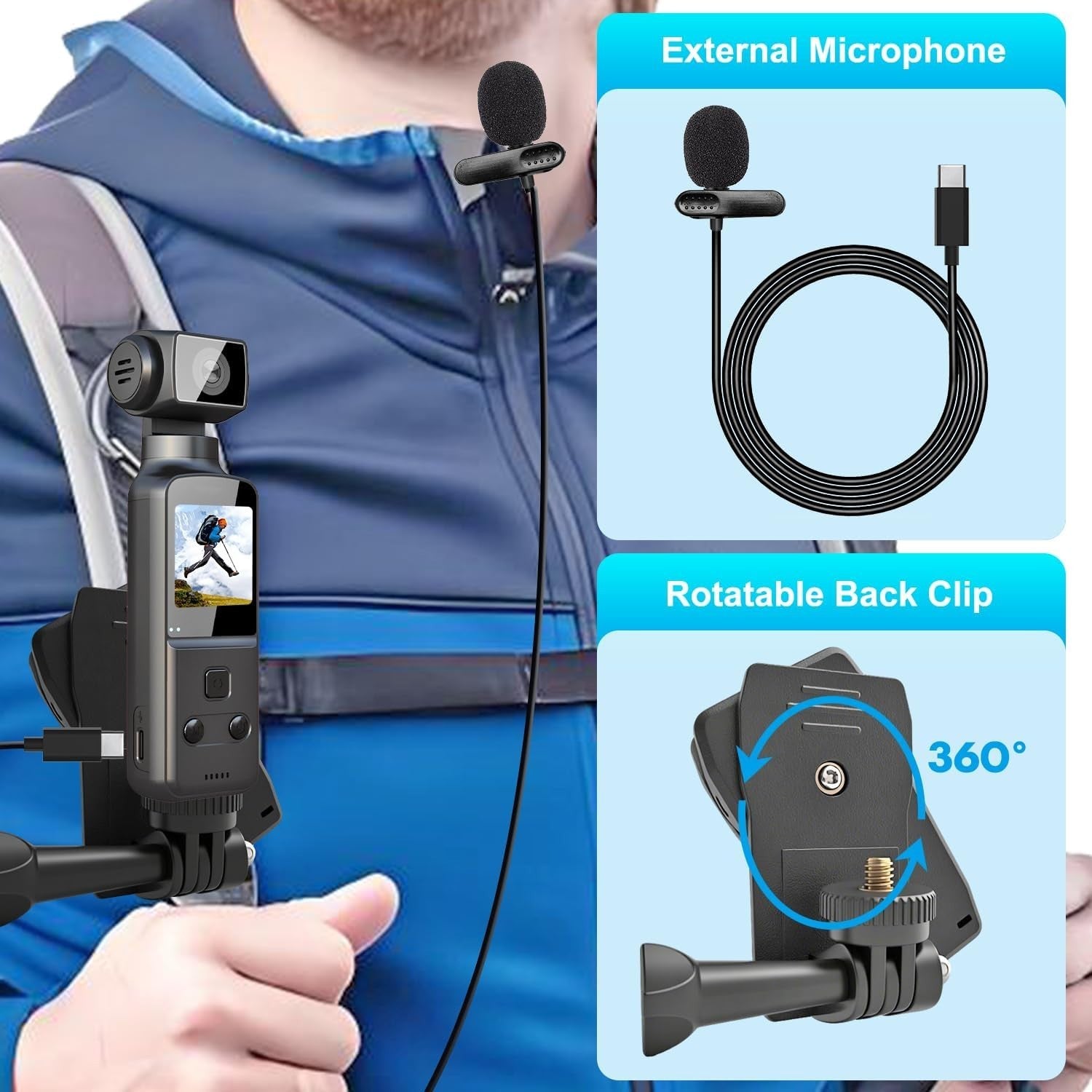 4K Pocket Vlog Camera Rotating Lens POV Body Cam w/64GB Mic