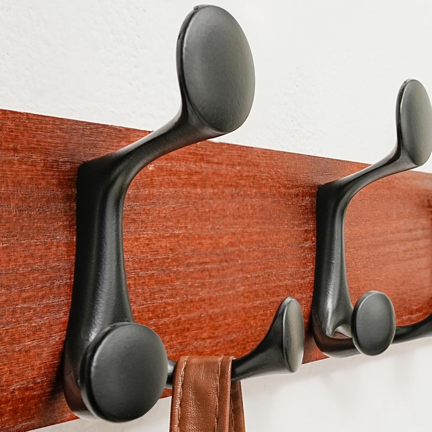Cherry Wood Wall Coat Rack 8 Triple Hooks | 43” Hanging Rail for Coats