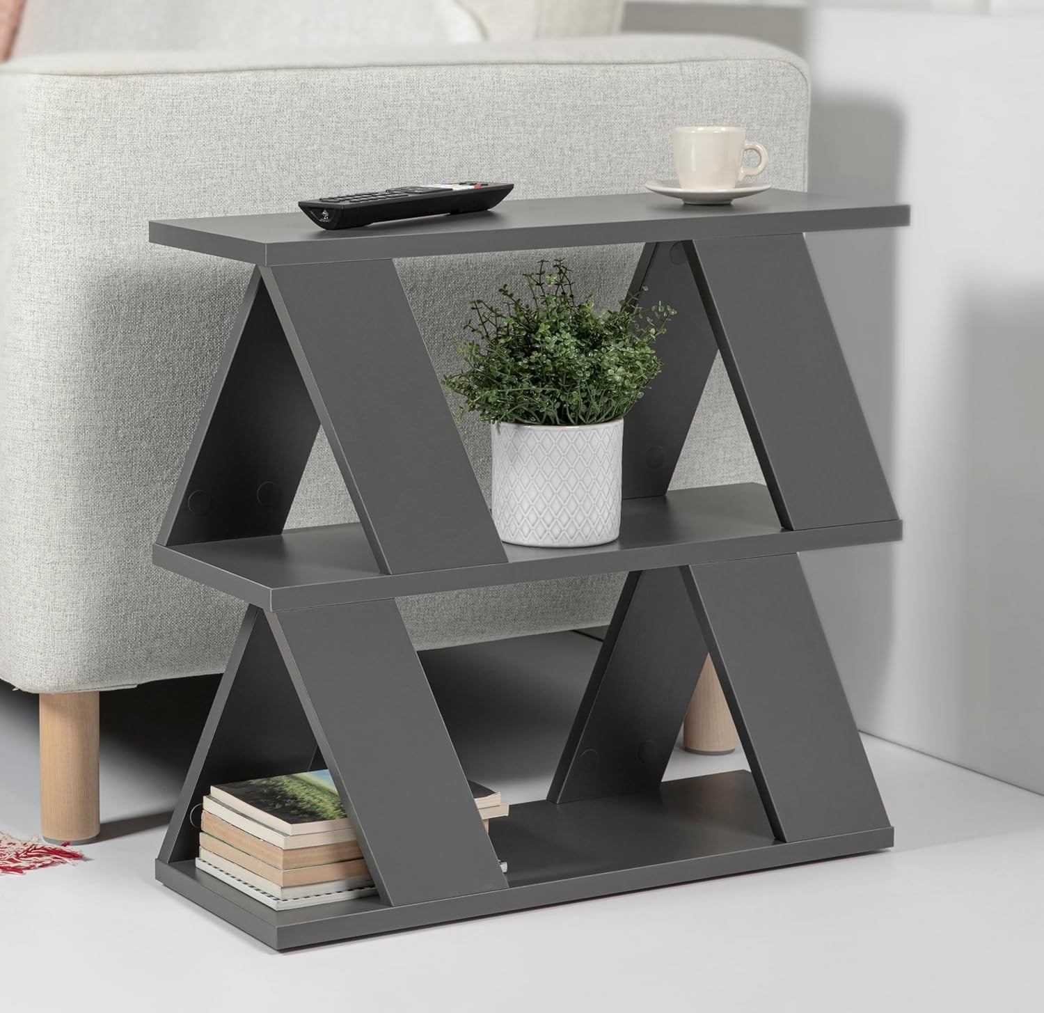 Slim 2 Tier Side Table with Storage | Space-Saving End Table for Living Room