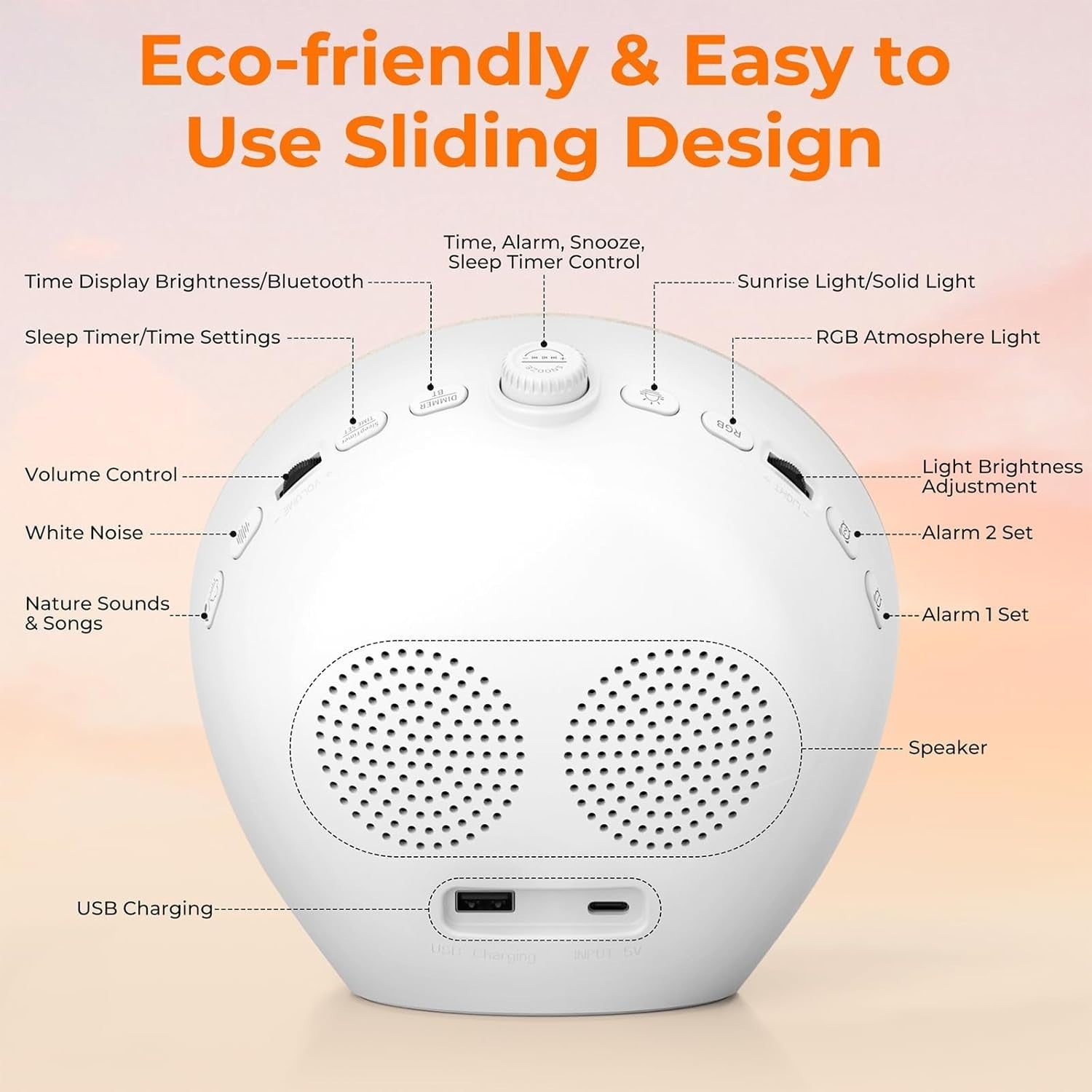 Sunrise Alarm Clock & White Noise Machine – 30 Sounds, 18 Lights