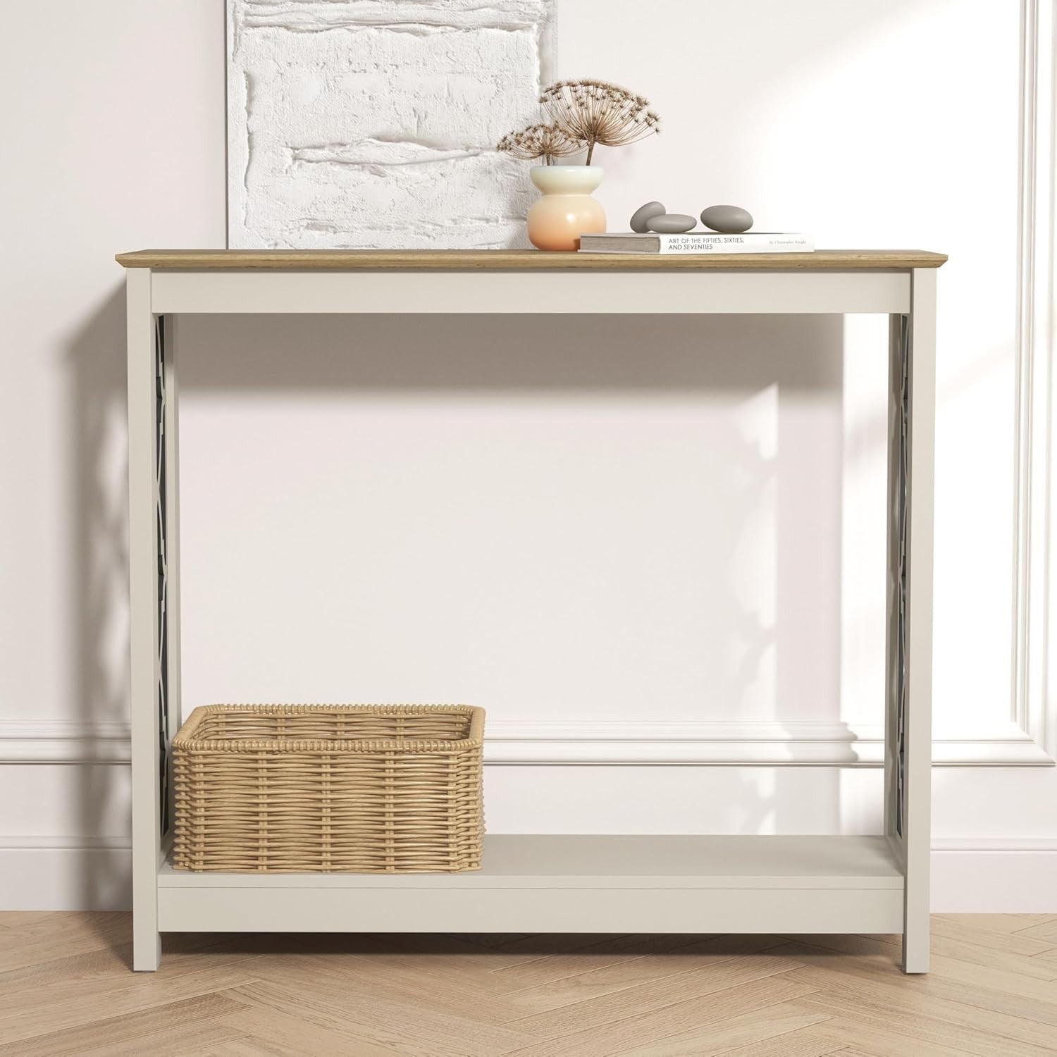 Slim Console Table Grey Oak – Narrow Entryway Shelf for Hallway Storage