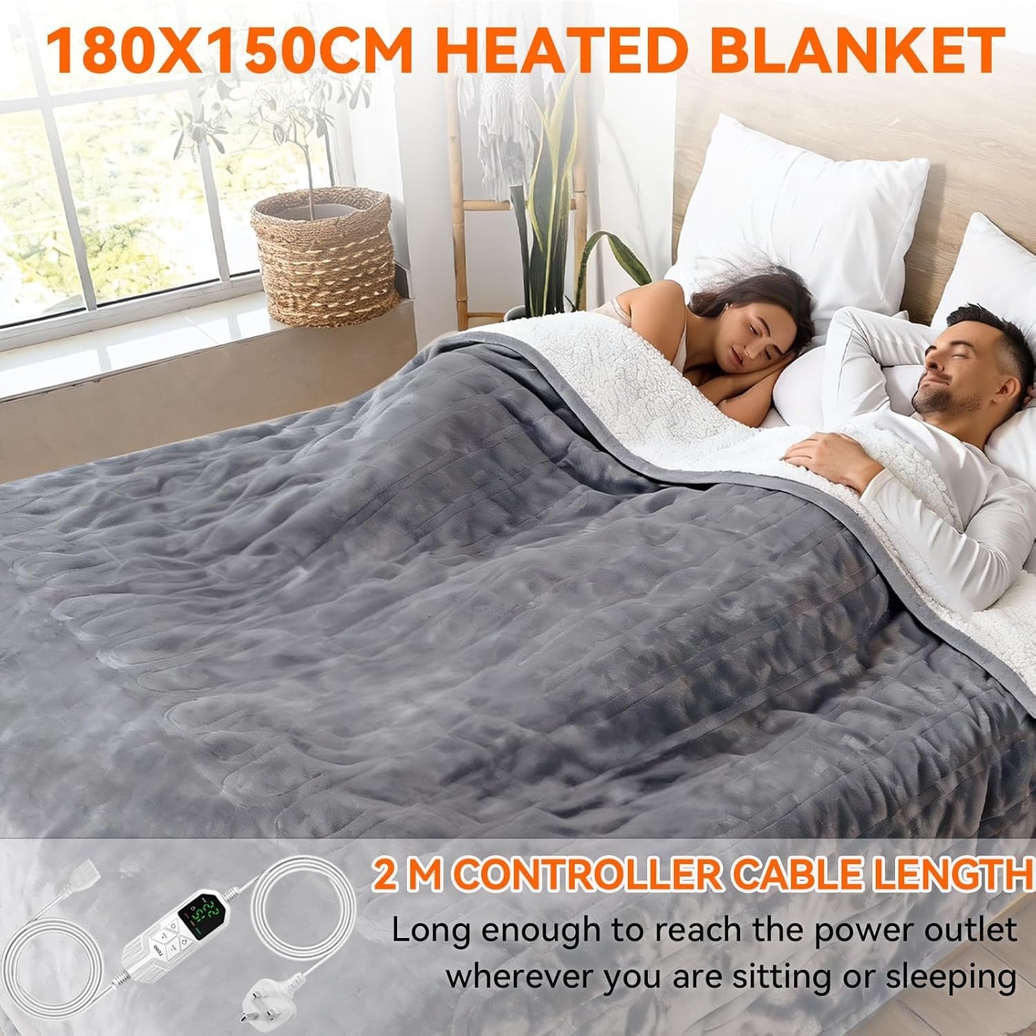 Electric Heated Throw Blanket 180x150cm Fast Heat Auto Shut Off 8 Levels