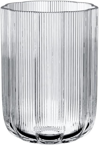 Large Clear Glass Flower Vase 22.5cm Ribbed Modern Table Home Decor