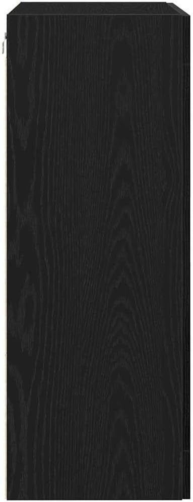 Modern Black Oak Wall-Mounted Cabinet with Glass Shelves & Gold Handles