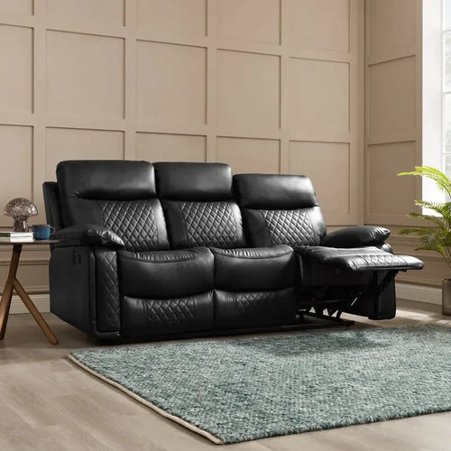 Black Faux Leather 3 Seater Recliner Sofa Manual Lounge Couch Padded