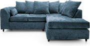 Dark Blue Chenille Corner Sofa Right – Modern L Shape Couch for Living Room
