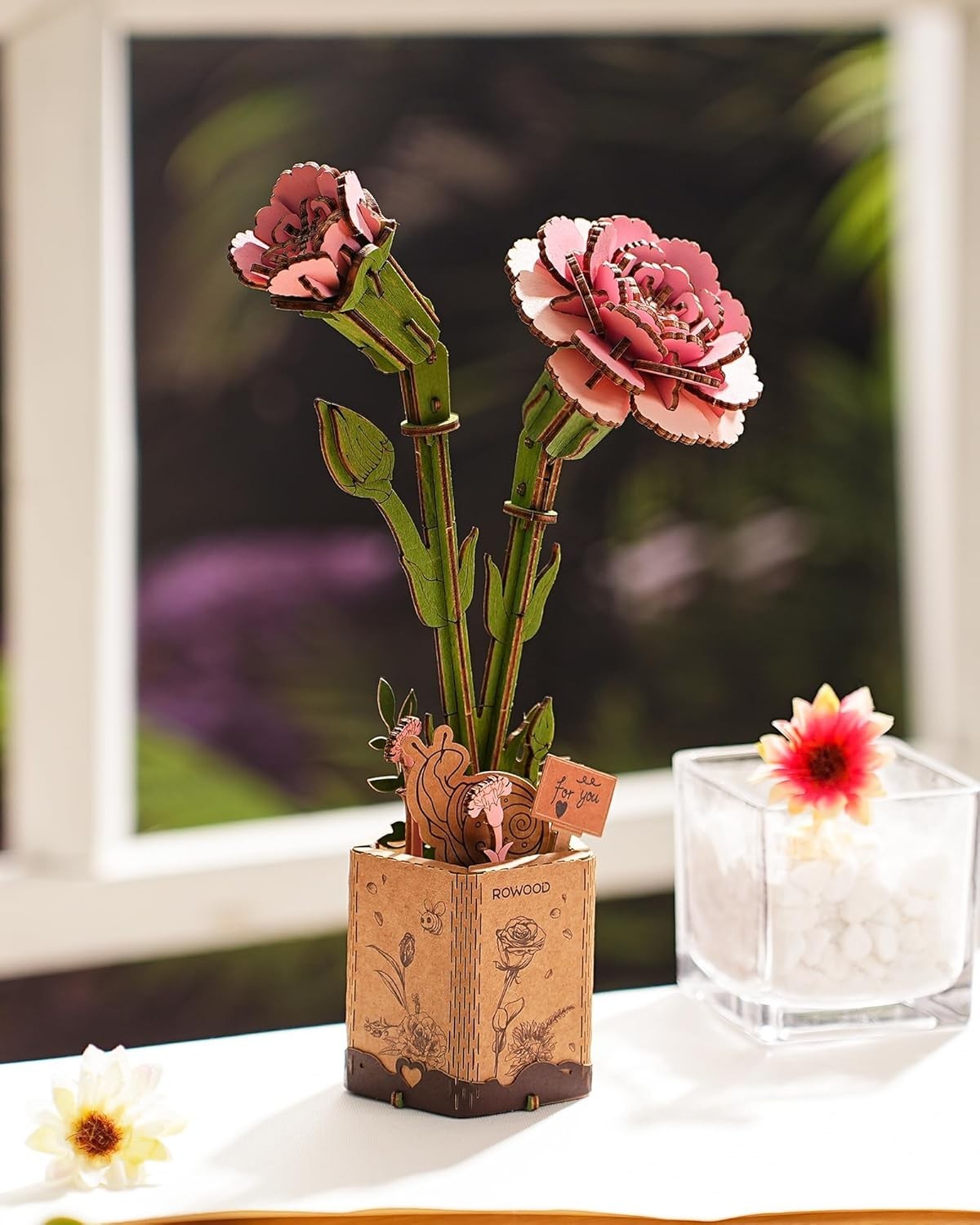 DIY 3D Wooden Pink Carnation Flower Puzzle Kit – Creative Gift & Decor
