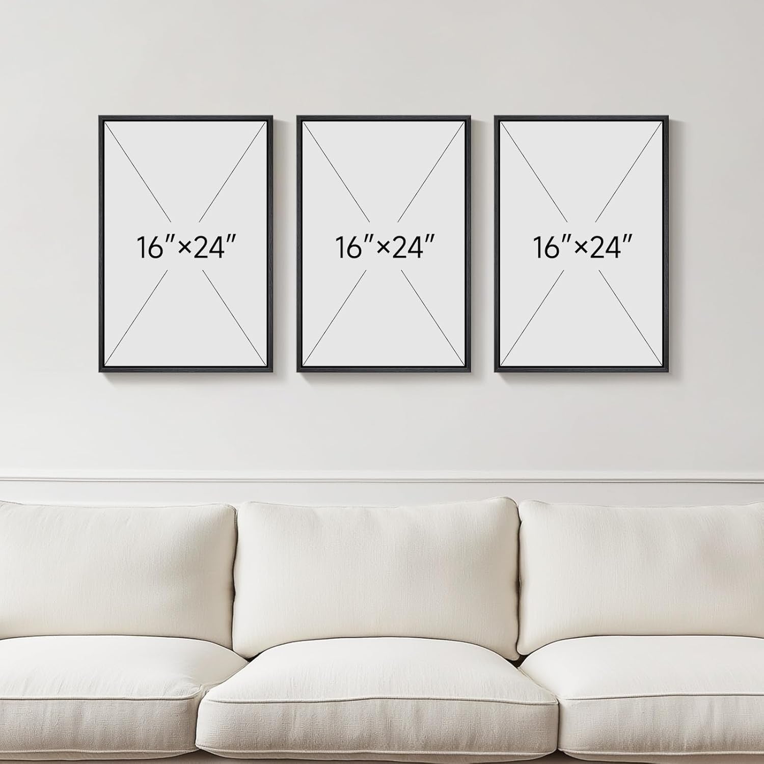 Black White Abstract Canvas Wall Art 3 Panels 16x24" Modern Decor