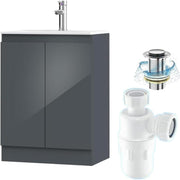 600mm Grey Bathroom Vanity Unit with Basin Cupboard Floor Standing Sink Cabinet