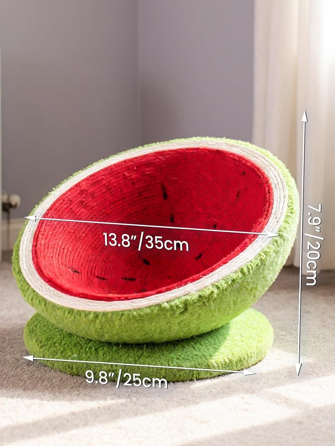 Watermelon Cat Bed Cave w Sisal Scratch Board Cozy Fruit Pet House