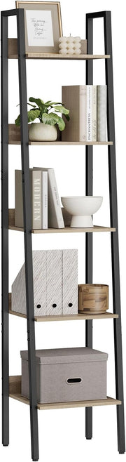 5-Tier Narrow Ladder Shelf Tall Rustic Bookcase Industrial Storage Unit