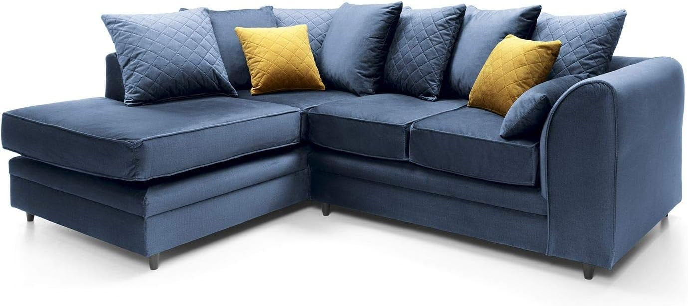 Dark Blue Velvet L Shape Corner Sofa 4 Seater – Water Repellent & Plush