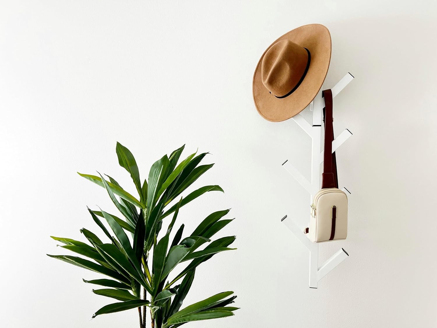 Modern Wall Mounted Coat Rack White – Space Saving Stylish Hat Hanger Organizer