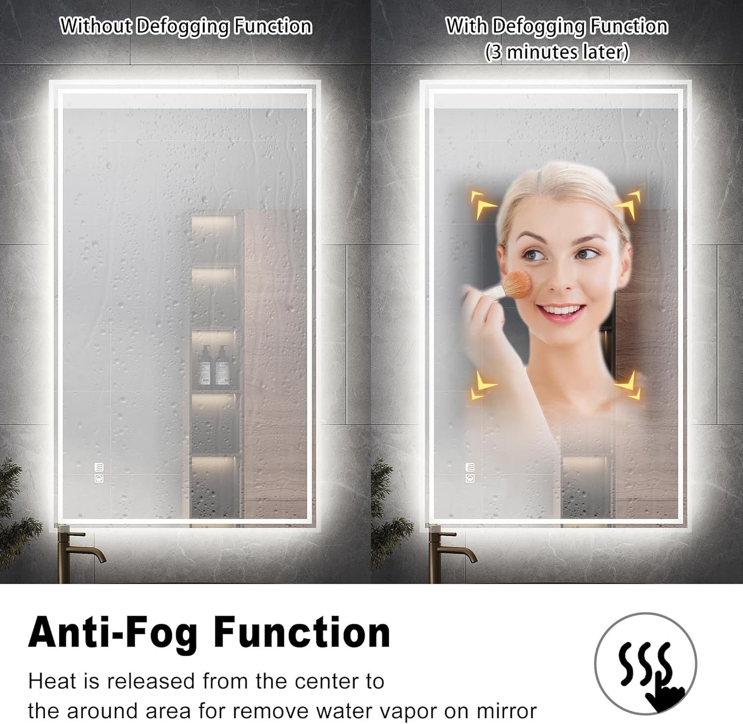 LED Bathroom Mirror 100x60cm with Demister, Dimmable Lights, Touch Sensor