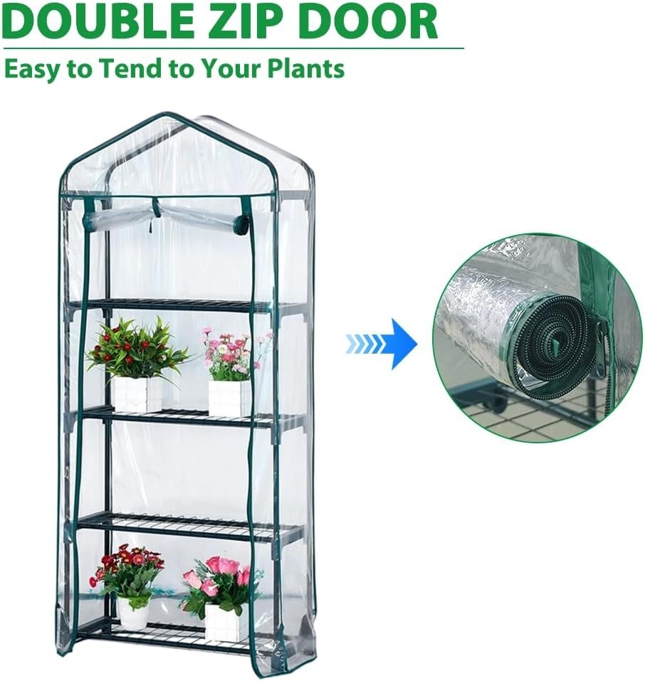 4 Tier Mini Greenhouse | PVC Cold Frame | Steel Shelves | Weatherproof Garden