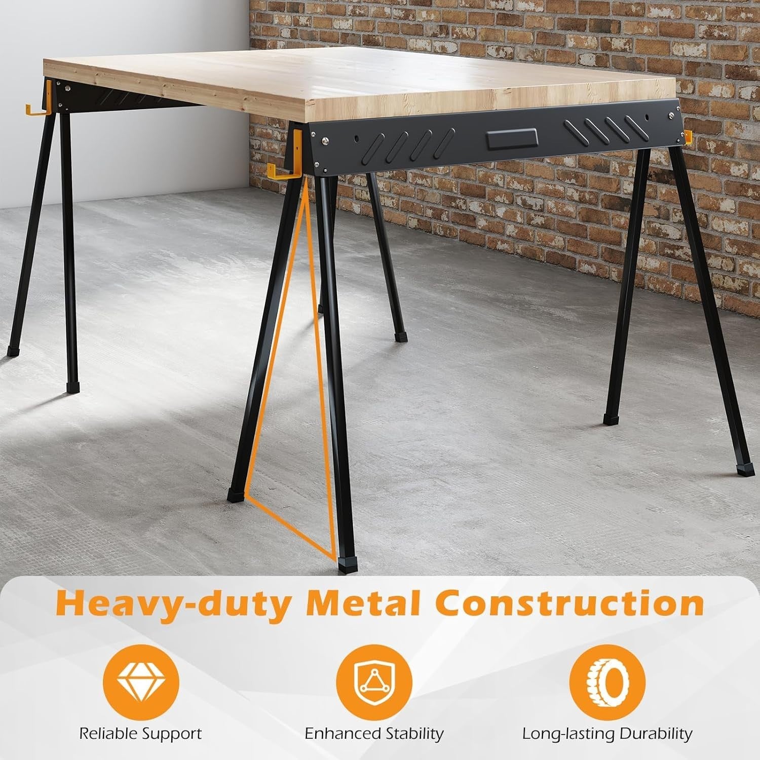 1000kg Folding Saw Horses Pair Heavy Duty Metal Trestles 2x4 Support Hooks