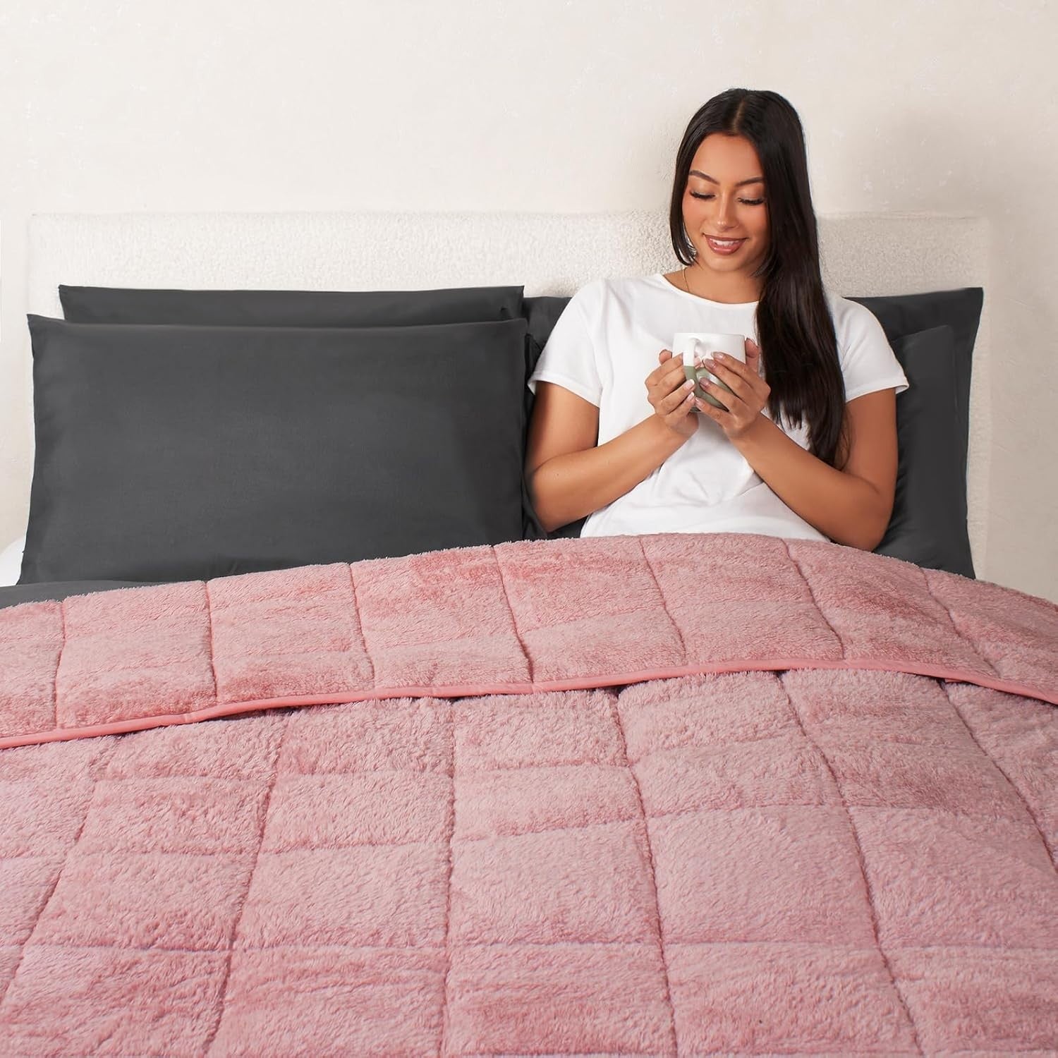 Teddy Fleece Weighted Blanket Blush Pink 8kg 150x200cm Calming Comfort