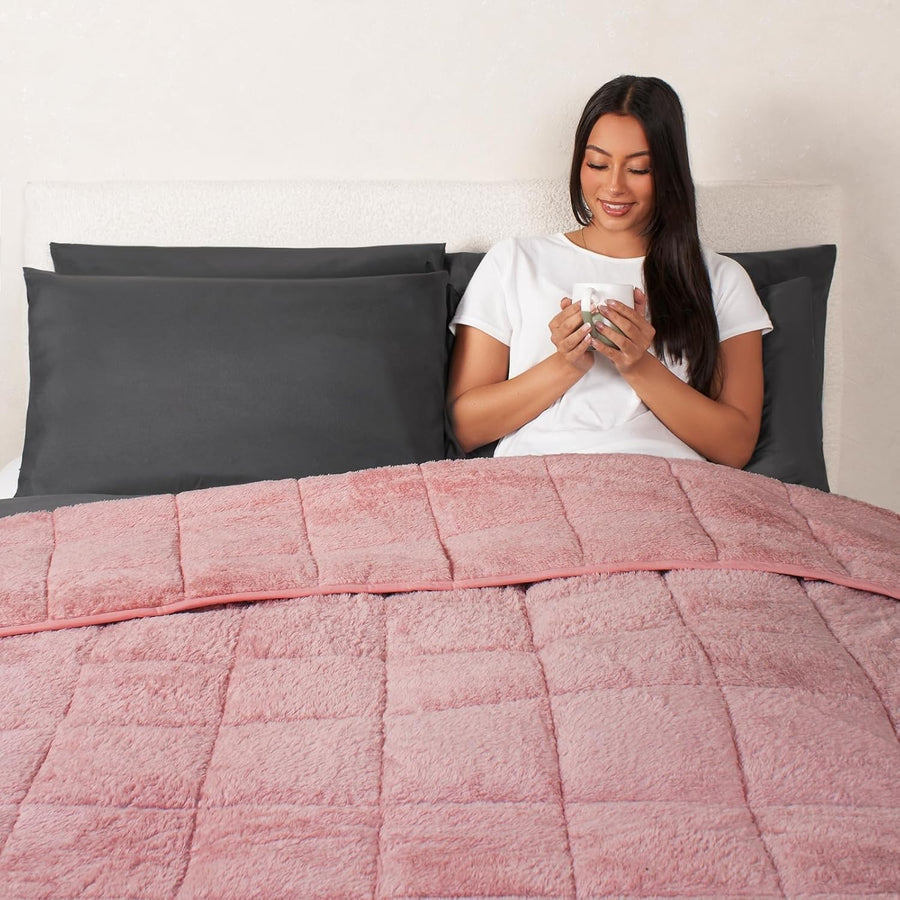 Teddy Fleece Weighted Blanket Blush Pink 8kg 150x200cm Calming Comfort