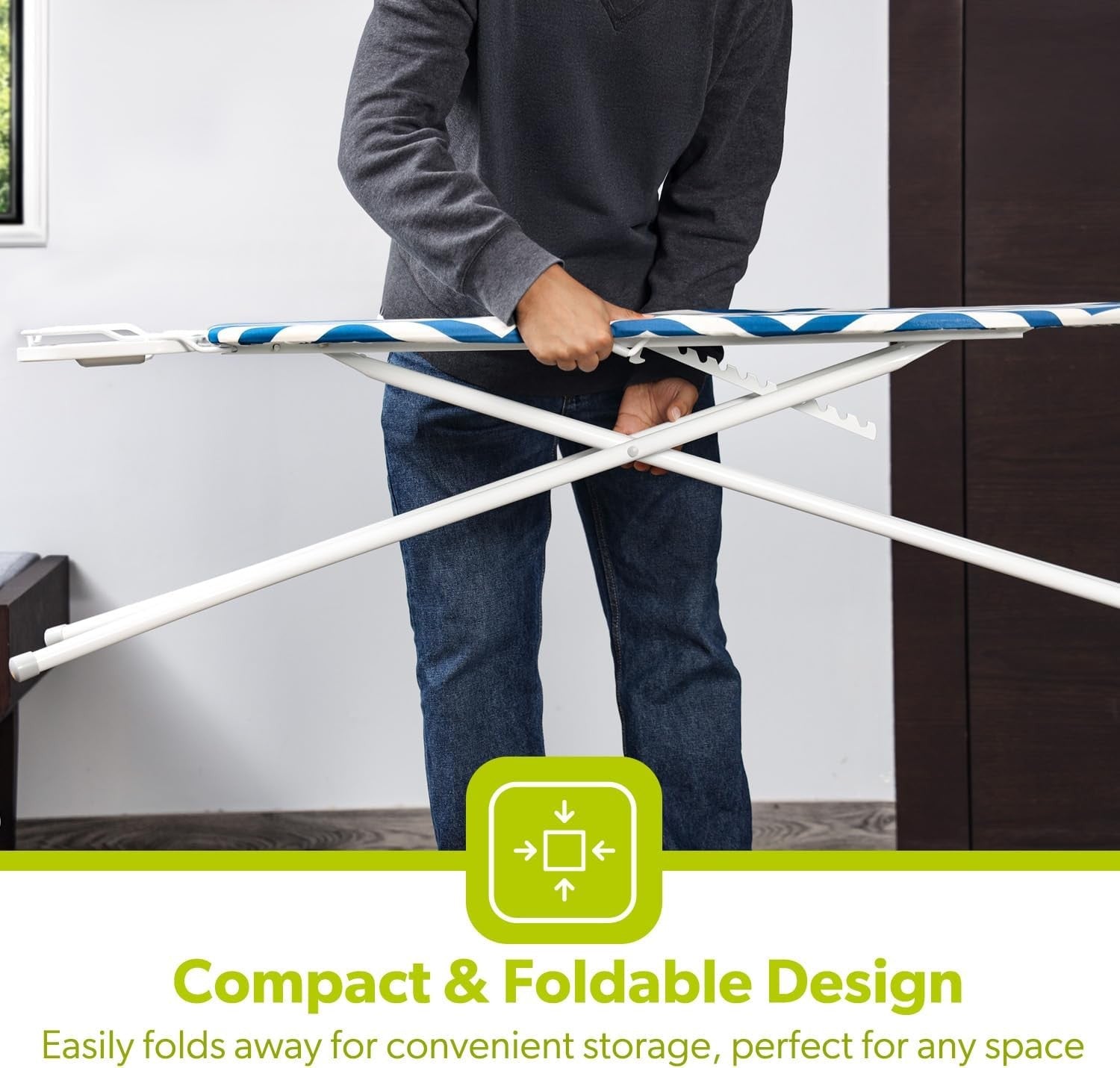 Adjustable Folding Ironing Board with Iron Rest Lightweight Compact Blue