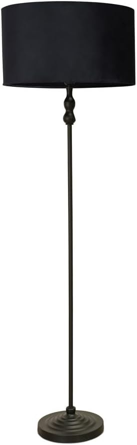 Black Metal Floor Lamp with Velvet Shade & LED Bulb, Modern Living Light