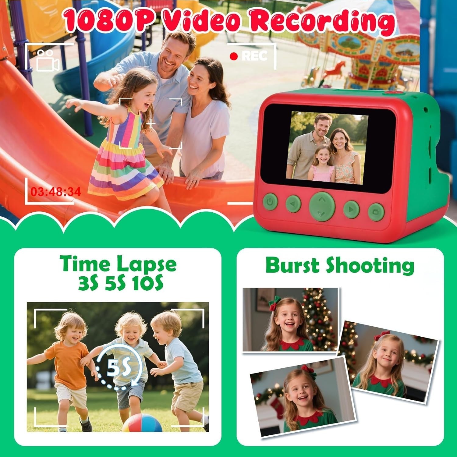 Kids Instant Print Camera 30MP 1080P HD Digital Camera 32GB Card Toy