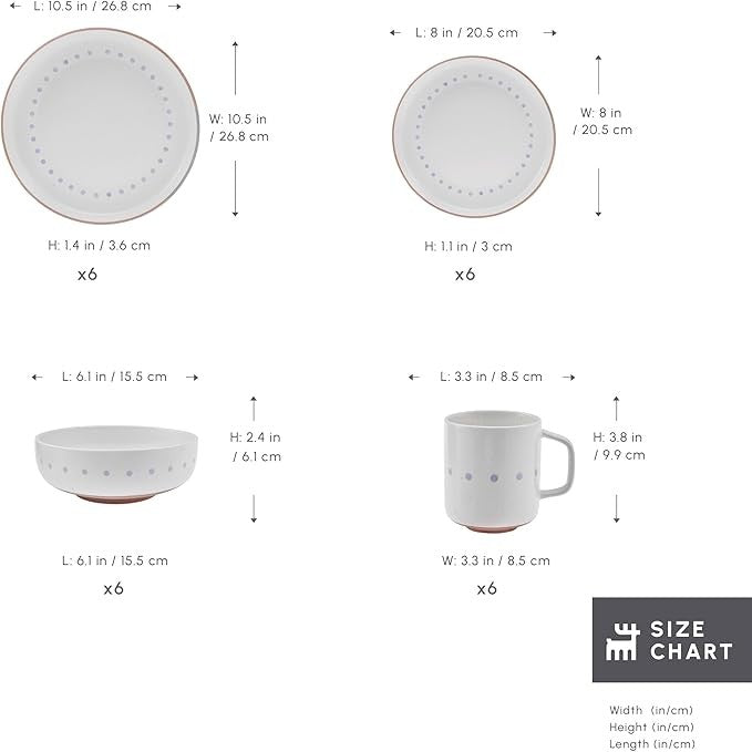 16 Piece Ceramic Dinner Set for 4 Plates Bowls Mugs Glazed Multi Color