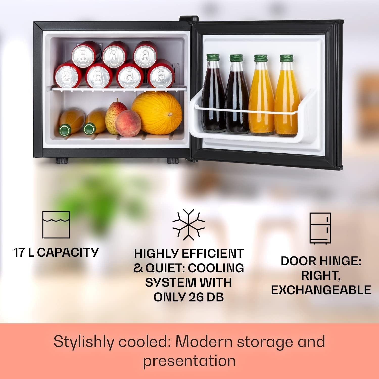 Mini Fridge 17L Compact Cooler Silver Quiet Manual Defrost Bedroom Office