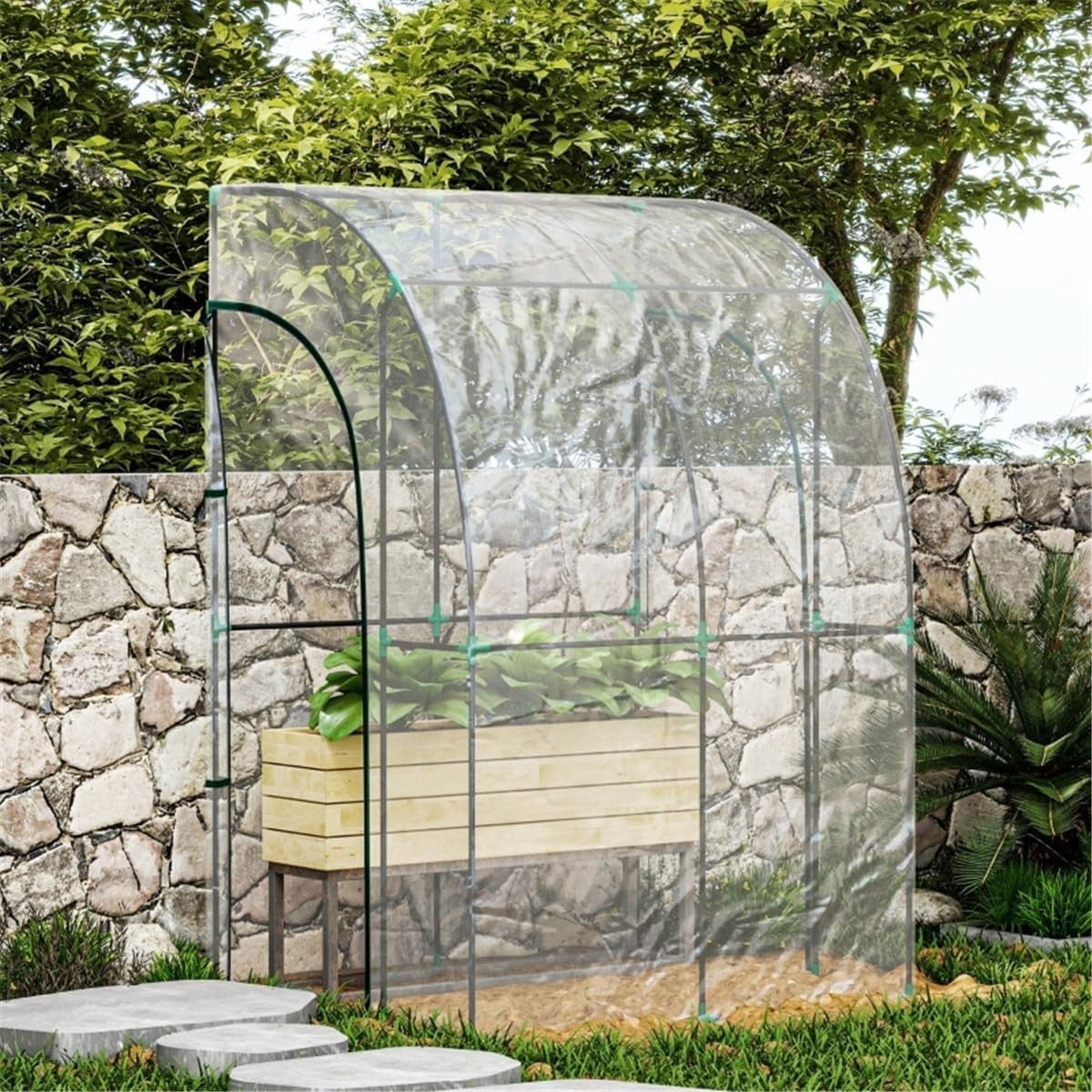 Walk-In Lean-To Greenhouse Steel Frame Clear PVC Cover Zippered Door