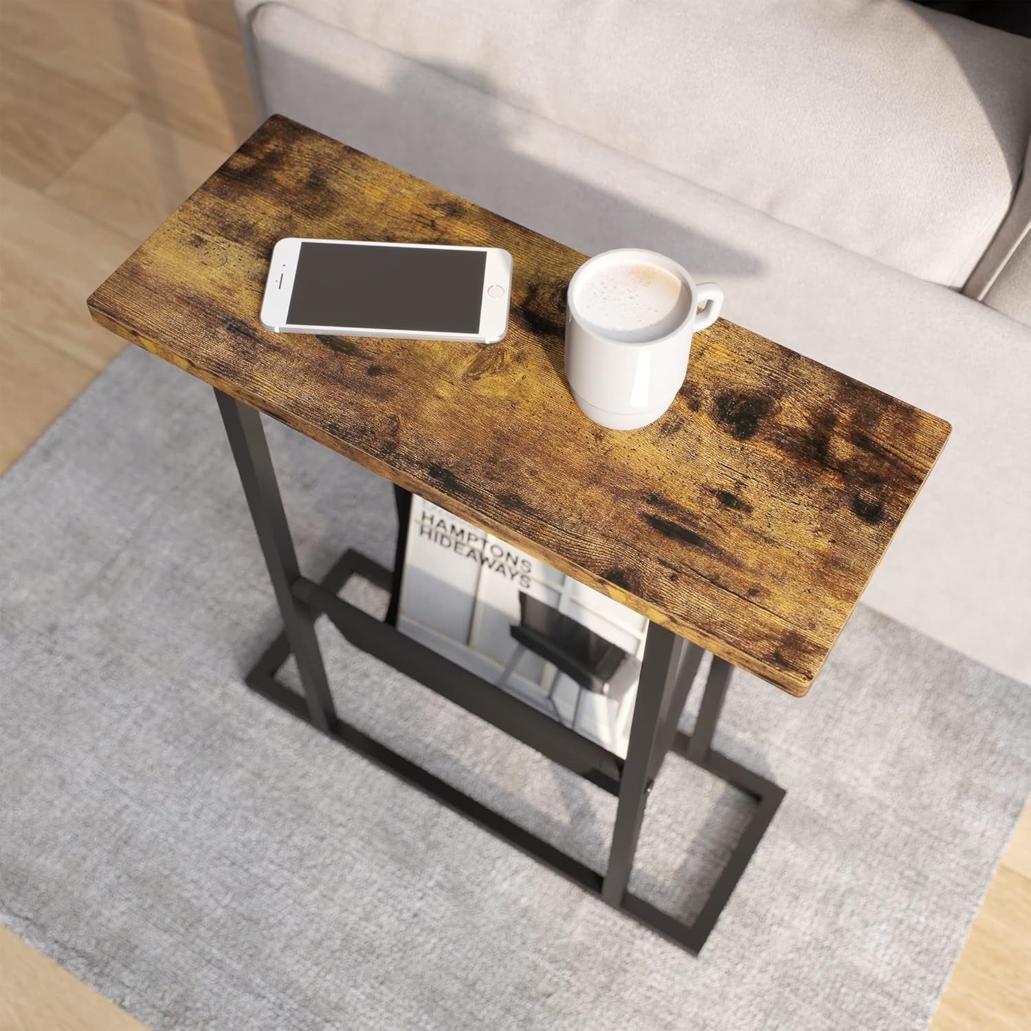Narrow Side Table with Storage Bag Slim Sofa Bedside Table Small Space 18x45x54