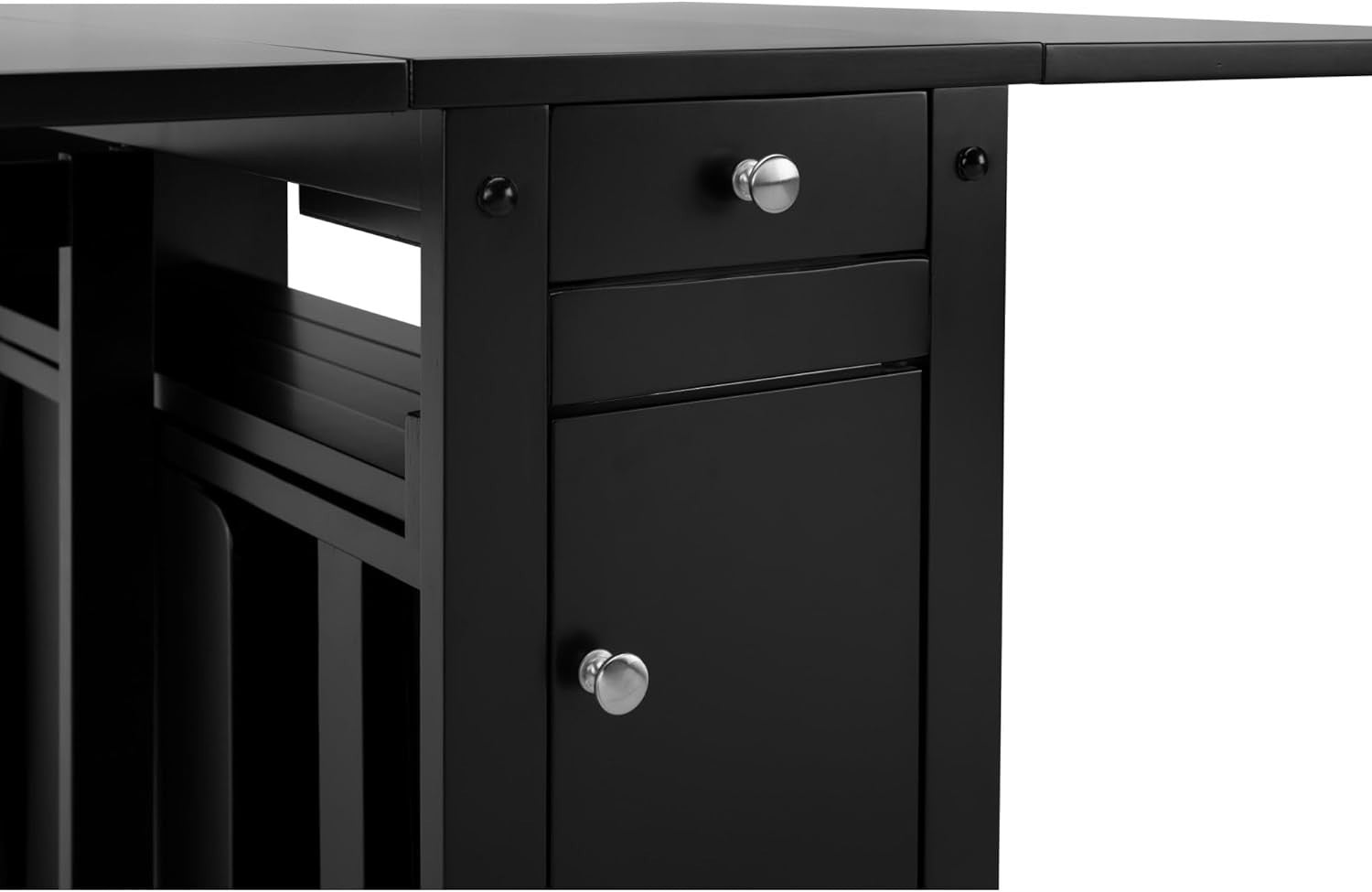 Compact Dining Table Set with Storage Drawer Foldable Chairs Black