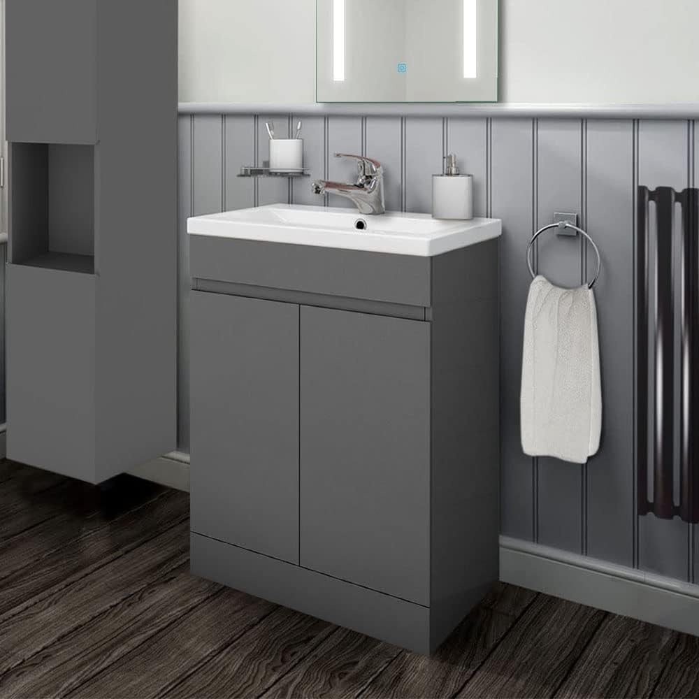 500mm Matt Grey Floor Standing Vanity Unit with Basin 2 Door Sink Cabinet
