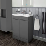 500mm Matt Grey Floor Standing Vanity Unit with Basin 2 Door Sink Cabinet