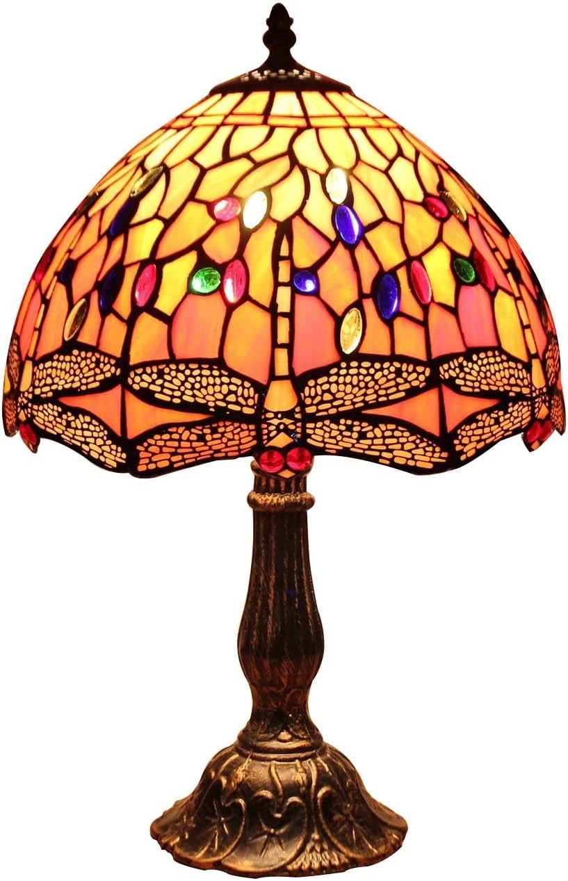 12 Inch Dragonfly Stained Glass Table Lamp with Zinc Base, 18" Tall