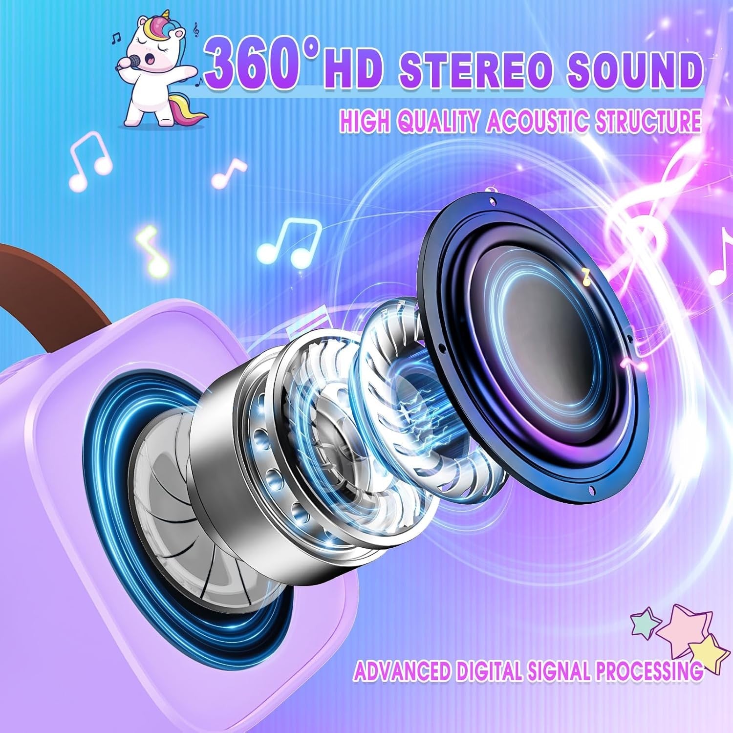 Mini Unicorn Karaoke Machine Kid Bluetooth Speaker 2 Mics